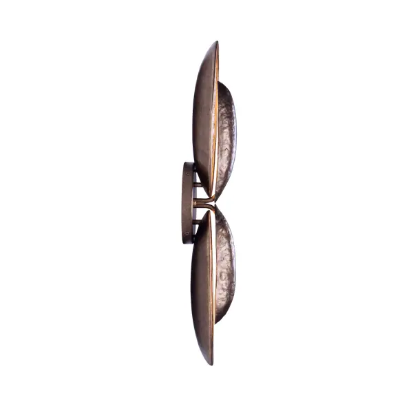 Inspired by oyster shells, the Spat wall sconce family features an uneven natural edge with an iridescent natural Capiz Shell interior. The driverless LED technology offers an indirect light that bounces off the shells to illuminate its surroundings. Offered in a Pearlized Antique Brass finish and can be hung both upside down and sideways. Collection: Spat Rooms: Bathroom Finish: Pearlized Antique Brass Width: 8.00" Height: 24.00" Weight: 6.00 lb Extension from Wall: 4.00" Wire: 12" Canopy: 6"x0.75" Bulbs Included Maximum Wattage: 24.00 W Bulb Type: LED Bulb Base: Integrated Light Source: LED Light Output: 1800.00 lm Color Temperature: 3000 K CRI: 90 Dimmable Voltage: 120.00 V Material: Capiz, Steel Country of Origin: Philippines Safety Listing: UL-cUL Safety Rating: Dry ADA LED - alternate view