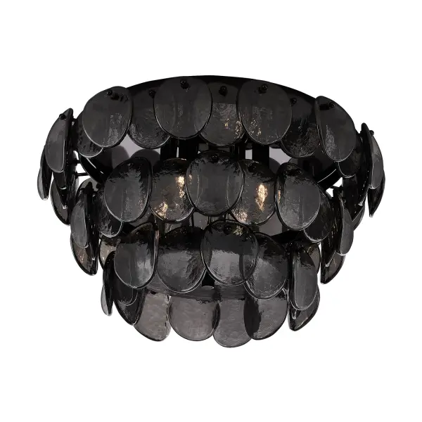 Illuminate your space with our fish scale-inspired Uroko collection. Glass discs are expertly crafted to provide a subtle yet striking lighting effect, creating a warm and inviting ambiance wherever it is placed. Our Polished Winter Brass (PWB) or Black Nickel (BN) finishes coordinate with the glass to create a shimmering focal point to any room. Collection: Uroko Finish: Black Nickel Width: 19.75" Height: 11.50" Length: 19.75" Weight: 27.30 lb Wire: 12" Canopy: 1"x16"x16" Number of Bulbs: 4 Maximum Wattage: 40.00 W Bulb Base: E12 Candelabra Dimmable Voltage: 120.00 V Material: Steel, Glass Country of Origin: China Safety Rating: Dry Instructions