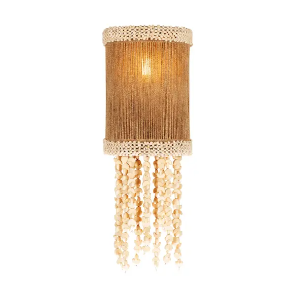 Crafted from an exquisite blend of natural materials, the Naturale Collection introduces a light and visually inviting coastal appeal. This collection showcases hand-wrapped Jute rope, wooden moon-shaped beads, and textured coco bead bands adorning the top and bottom rims of the shade. Each piece, meticulously handmade in a neutral color palette, seamlessly integrates into most nature-inspired spaces, embodying a Biophilic design aesthetic. The collection is beautifully finished in a natural Jute hue. _________________ Collection: NATURALE Finish: Jute Width: 6.00" Height: 14.50" Weight: 3.00 lb Extension from Wall: 3.50" Wire: 8" Canopy: 6"x0.5"x9" Number of Bulbs: 1 Maximum Wattage: 40.00 W Bulb Type: Candelabra Bulb Base: E12 Candelabra Dimmable Voltage: 120.00 V Material: Steel Coco Beads Gmelina Wood Jute Country of Origin: Philippines Safety Listing: UL-cUL Safety Rating: DRY