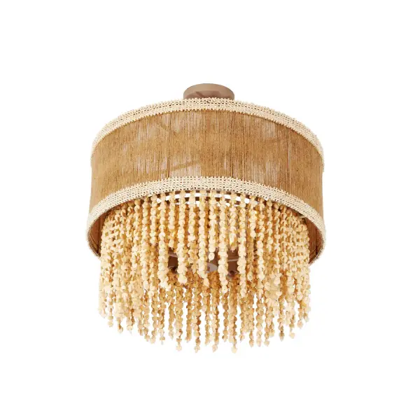 Crafted from an exquisite blend of natural materials, the Naturale Collection introduces a light and visually inviting coastal appeal. This collection showcases hand-wrapped Jute rope, wooden moon-shaped beads, and textured coco bead bands adorning the top and bottom rims of the shade. Each piece, meticulously handmade in a neutral color palette, seamlessly integrates into most nature-inspired spaces, embodying a Biophilic design aesthetic. The collection is beautifully finished in a natural Jute hue. _________________ Collection: NATURALE Finish: Jute Width: 22.00" Height: 16.00" Weight: 14.00 lb Wire: 96" Rod: (1) 6", (1) 12", (1) 24" Canopy: 5"x1" Number of Bulbs: 5 Maximum Wattage: 40.00 W Bulb Type: Candelabra Bulb Base: E12 Candelabra Dimmable Voltage: 120.00 V Material: Steel Coco Beads Gmelina Wood Jute Country of Origin: Philippines Safety Listing: UL-cUL Safety Rating: DRY - alternate view