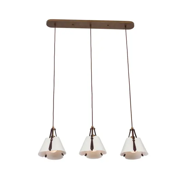 Celebrate the timeless elegance of this contemporary fixture, perfect for compact spaces. The Embrace Collection draws inspiration from delicate fabric, and the bone china shade is accented with rich mahogany leather straps and a sleek, dark brown cord, allowing light to filter through and highlight its textured surface. The canopy and hardware boast a Pearlized Antique Brass finish, adding a touch of sophistication. _________________ Collection: EMBRACE Finish: Pearlized Antique Brass Width: 11.00" Height: 12.00" Length: 43.50" Weight: 19.00 lb Wire: 96" Canopy: 5"x1"x40" Number of Bulbs: 3 Maximum Wattage: 40.00 W Bulb Type: E26 Bulb Base: E26 Medium Dimmable Voltage: 120.00 V Material: Steel Bone China Leather Country of Origin: Philippines Safety Listing: UL-cUL Safety Rating: DRY