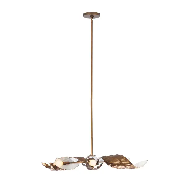 The Spira Collection showcases intricately twisted and artfully contorted hand-forged steel, designed to emulate the form of a grand, desiccated leaf. Highlighting the delicate vein patterns with a sophisticated blend of Antique Pearlized Brass and White finishes. This collection introduces elegant natural motifs to your interior decor. _________________ Collection: SPIRA Finish: Pearlized Antique Brass W/ White Width: 36.00" Height: 5.00" Weight: 19.00 lb Wire: 96" Rod: (1) 6", (1) 12", (1) 24" Canopy: 5.5"x1" Number of Bulbs: 6 Maximum Wattage: 40.00 W Bulb Type: Candelabra Bulb Base: E12 Candelabra Dimmable Voltage: 120.00 V Material: Wrought Iron Country of Origin: Philippines Safety Listing: UL-cUL Safety Rating: DRY