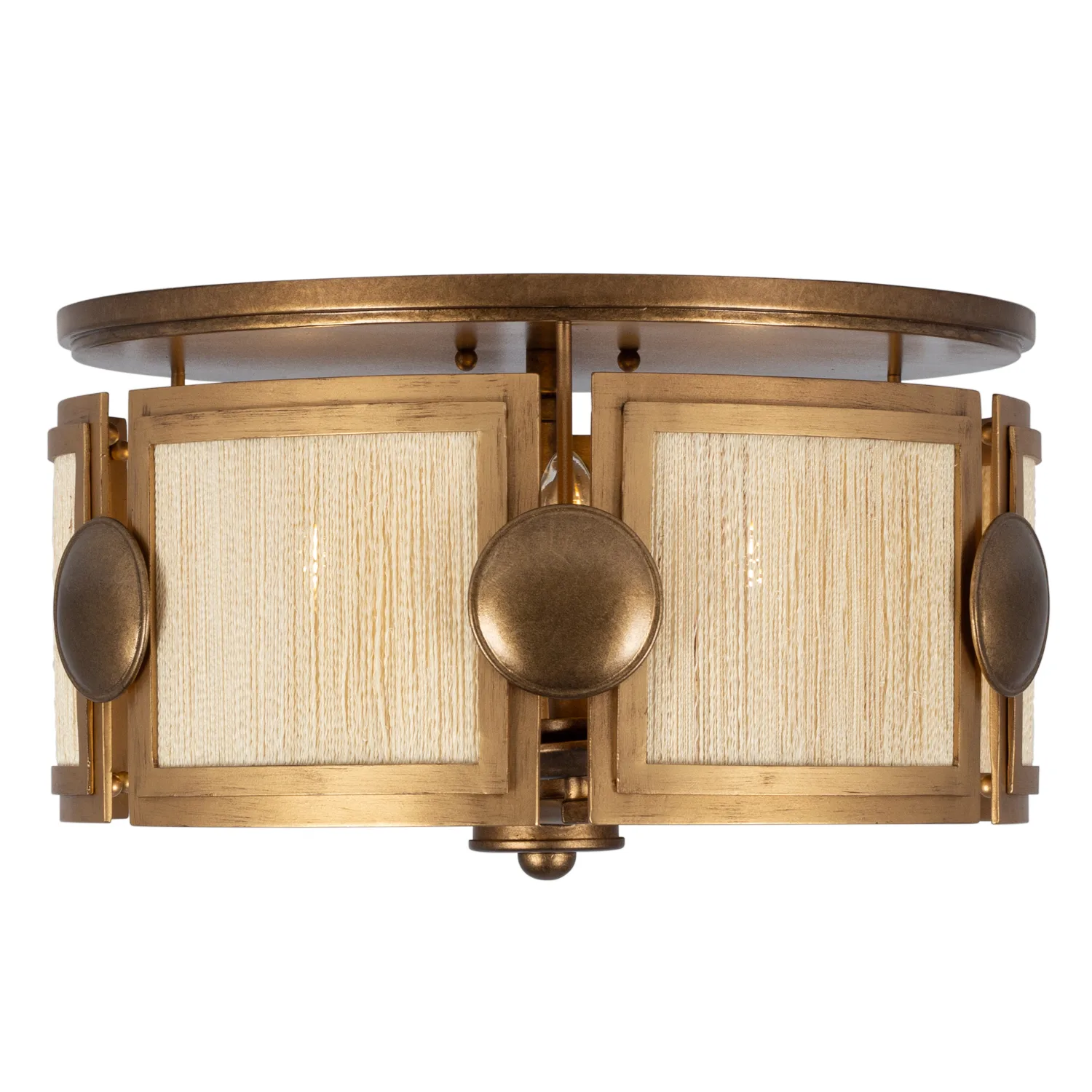 Button Three Light Semi-Flush Mount in Pearlized Antique Brass/Modern Gold