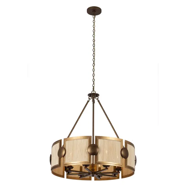 Transform your living space with the Button lighting fixture collection, where fashion meets fine linen textiles. Constructed from high-quality steel and complemented by abaca rope panels, this collection offers an unparalleled blend of style and functionality. The soft fabric inspiration of Button diffuses light to create a soothing and warm ambiance, making any room feel cozy and inviting. Each piece stands out with its unique design and premium materials, perfect for those who appreciate both aesthetics and comfort in their home decor. Bring a touch of elegance and warmth to your interiors with Button, finished in a luxurious Pearlized Antique Brass with Modern Gold accents (PABMG). Collection: Button Finish: Pearlized Antique Brass/Modern Gold Width: 29.00" Height: 30.50" Weight: 14.00 lb Chain: 48" Wire: 96" Canopy: 5.5"x1" Number of Bulbs: 8 Maximum Wattage: 40.00 W Bulb Type: Candelabra Bulb Base: E12 Candelabra Dimmable Voltage: 120.00 V Material: Steel Bleached Abaca Rope Country of Origin: Philippines Safety Listing: UL-cUL Safety Rating: Dry - alternate view