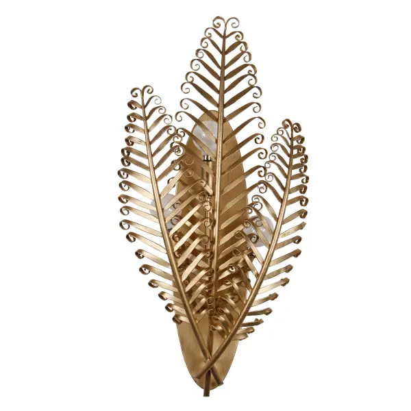 Nature's elegance meets masterful craftsmanship with our Fern collection. Inspired by the delicate curling of fern leaves, these fixtures harmonize organic form and refined artistry through their thoughtful, meticulous construction. Each leaf is individually hand-forged by expert blacksmiths, who twist, curl, and sculpt the metal to perfection, creating natural grace and warmth from the rigid material. Complemented by our Modern Gold (MG) finish, the warm diffused light of our Fern collection filters through each curl, provoking a feeling of sophistication and luxuriousness, all while staying rooted in nature. Collection: Fern Finish: Modern Gold Width: 6.00" Height: 11.50" Length: 6.00" Extension from Wall: 24.50" Wire: 8" Rod: 8" Canopy: 5"x5"x6" Number of Bulbs: 3 Maximum Wattage: 40.00 W Bulb Base: E12 Candelabra Dimmable Voltage: 120.00 V Material: Forged Iron Country of Origin: Philippines Safety Rating: Dry Instructions - alternate view
