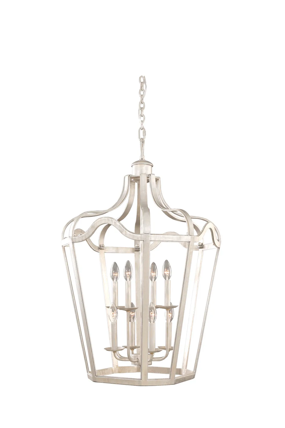 Livingston Eight Light Lantern in Pearl Silver