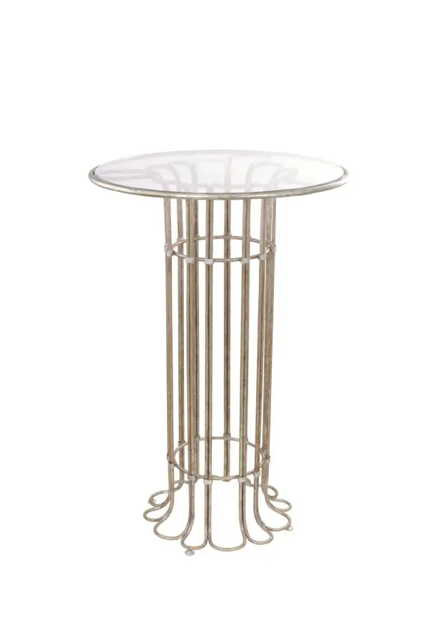 Hand Forged Wrought Iron in a Platinum finish with Glass top included. Collection: Biscayne Rooms: Kitchen, Game Room, Bar, 0 Finish: Platinum Width: 28.00" Height: 42.00" Weight: 33.00 lb Dimmable Voltage: 120.00 V Material: Hand Forged Wrought Iron , Tempered Glass , Commercial Fabric Country of Origin: Phillipines Safety Listing: cETL Safety Rating: Dry