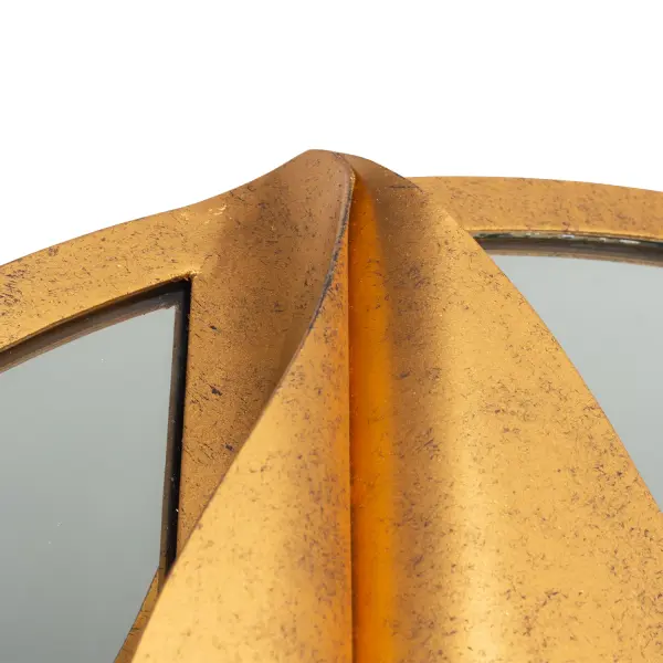 Inspired by soft architectural hardware and curling paper, the Divisio Mirror is an interesting sculptural element to look at as wall art. Featuring 3D complex curls, the handcrafted metal looks like a natural curling effect of leaves or paper. Finished in a luxurious Oxidized Gold Leaf finish, it provides form + function for any space. ______________________________________________________________________________ ______________________________________________________________________________ Collection: Divisio Finish: Oxidized Gold Leaf Width: 30.00" Length: 30.00" Extension from Wall: 2.50" Canopy: 30" Number of Bulbs: 1 Material: Steel and Mirror Country of Origin: Philippines Safety Rating: Dry Instructions - alternate view