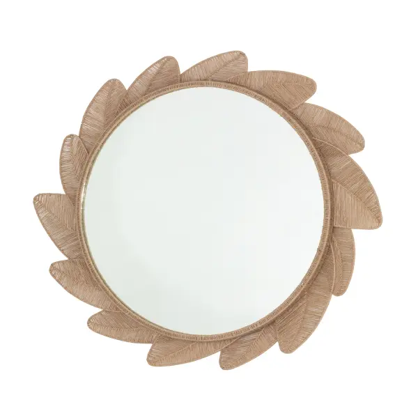 Inspired by a pile of leaves and how the overlap, the Foglie mirror features a fine just rope that adds softness to the steel frame and represents the veining found in leaves. Add comfort and a natural playfulness to any space where you would like to add brightness and uplift the area. ______________________________________________________________________________ ______________________________________________________________________________ Collection: Foglie Finish: Jute Width: 40.00" Length: 40.00" Extension from Wall: 2.00" Canopy: 40" Material: Steel Mirror Jute Country of Origin: Philippines Safety Rating: Dry Instructions
