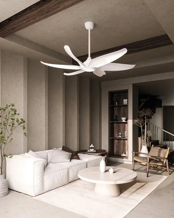 The Coronado 60-inch ceiling fan combines sleek modern design with industrial accents, offering smart home integration via Bond app and remote control. Features 6-speed operation, reversible function, and dimmable 3000K LED lighting. - alternate view