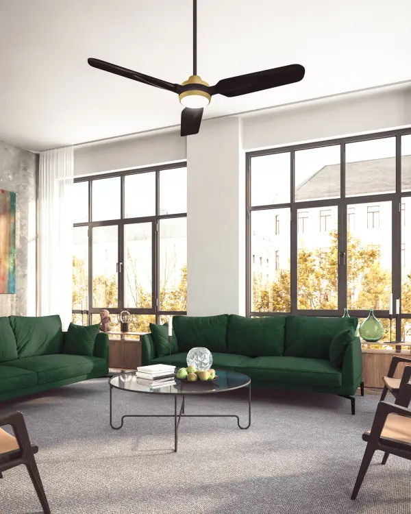 The Fremont combines contemporary style with practical functionality. Its 60-inch span and integrated LED lighting make it ideal for larger spaces, while six-speed control and remote operation provide customizable comfort. - alternate view