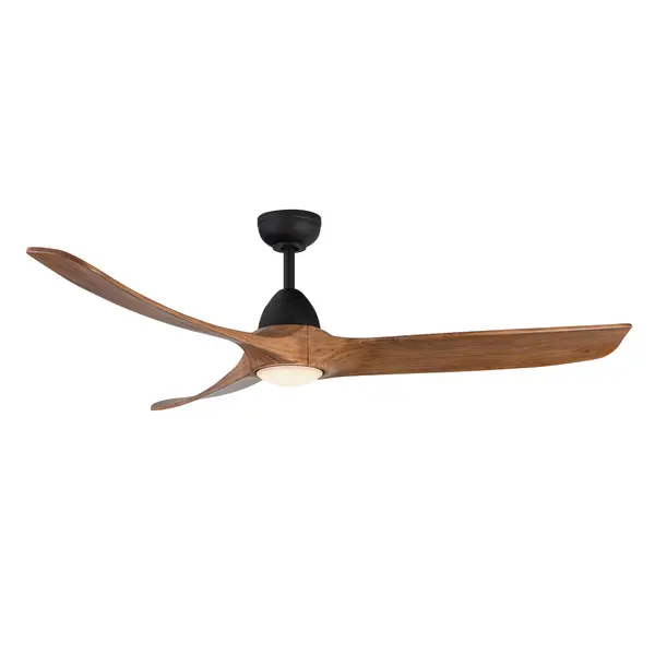 Introducing the Baylor Carved Wood Blade Fan, where style meets innovation in perfect harmony. Crafted with meticulous detail and available in two exquisite finishes - dark walnut and natural oak wood - this fan is a statement piece that complements any decor. Its modern 3-blade design, adorned with sleek matte black accents, adds a touch of sophistication to any room. Choose your desired configuration, with or without the optional light kit, and experience the convenience of smart fan technology, powered by the Smart by Bond app, or opt for the included handheld remote for effortless control. Integrated LED with 3000K Warm White Color Temperature Designed for living room, family room, bedroom, and beyond Modern, Contemporary Style with Decorative Details Installation hardware included Easy assembly instructions included in box Sloped ceiling adaptable, see specs for details Smart Home compatible Remote controllable (included) - alternate view