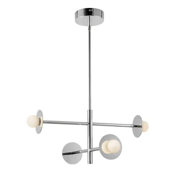The Elixir chandelier delivers striking visual impact through its blend of organic opal glass globes and bold modern disks. Integrated LED technology provides warm, energy-efficient lighting perfect for contemporary and transitional spaces.