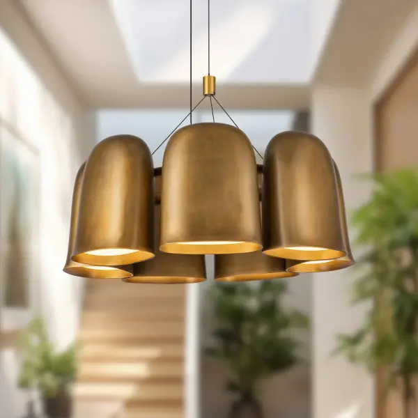 Modern Minimalist Chandelier with Warm Brass Finish and Integrated LED - Image 4