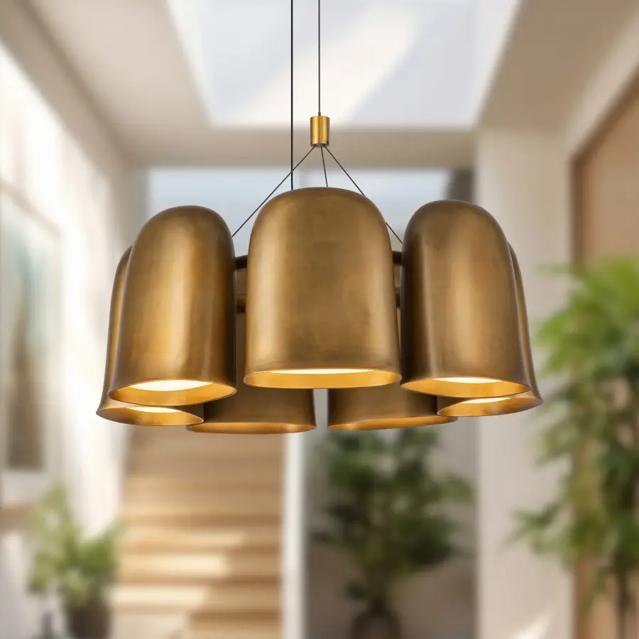 Modern Minimalist Chandelier with Warm Brass Finish and Integrated LED - Image 4