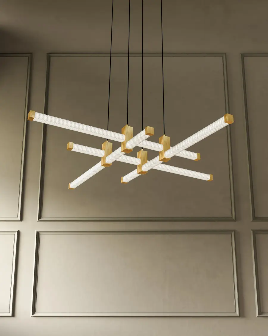 Blade 34-Inch Chandelier in Brushed Gold - Image 3