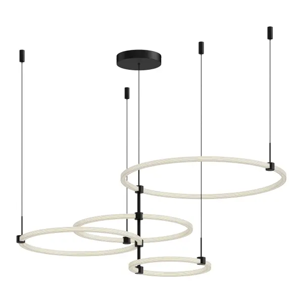 The Bruni 55-inch chandelier combines modern geometric design with practical functionality. Its adjustable circular rings offer customizable styling, while integrated LED technology provides ample warm lighting for large spaces.