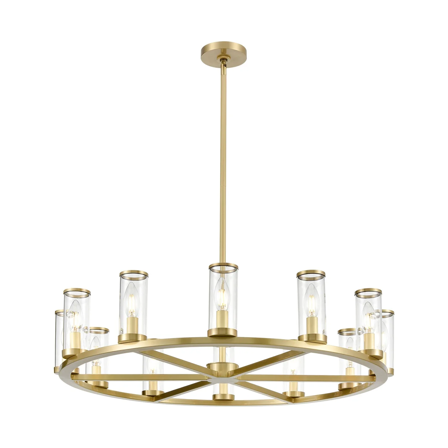 Revolve 33-Inch Chandelier in Natural Brass with Clear Glass