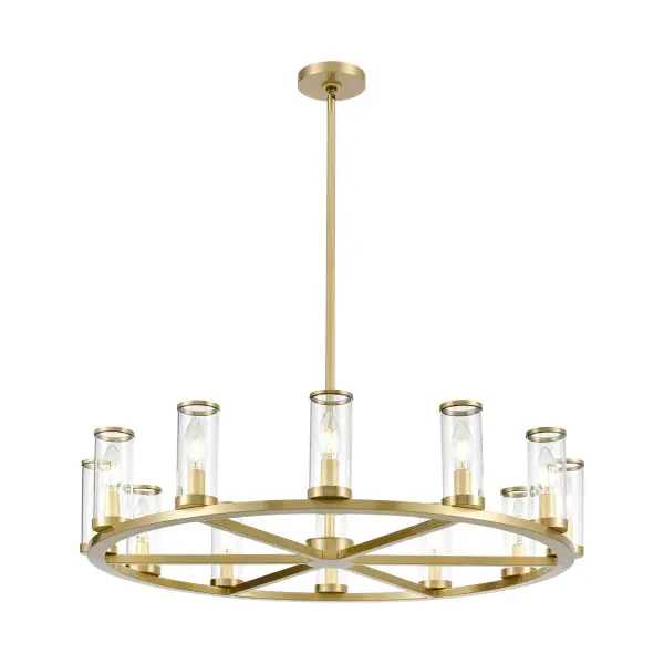 Revolve 33-Inch Chandelier in Natural Brass with Clear Glass - Image 1