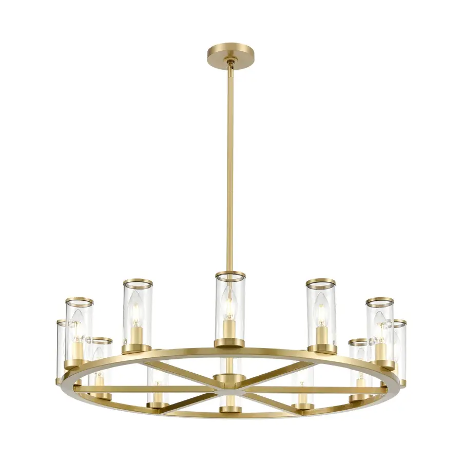 Revolve 33-Inch Chandelier in Natural Brass with Clear Glass - Image 1