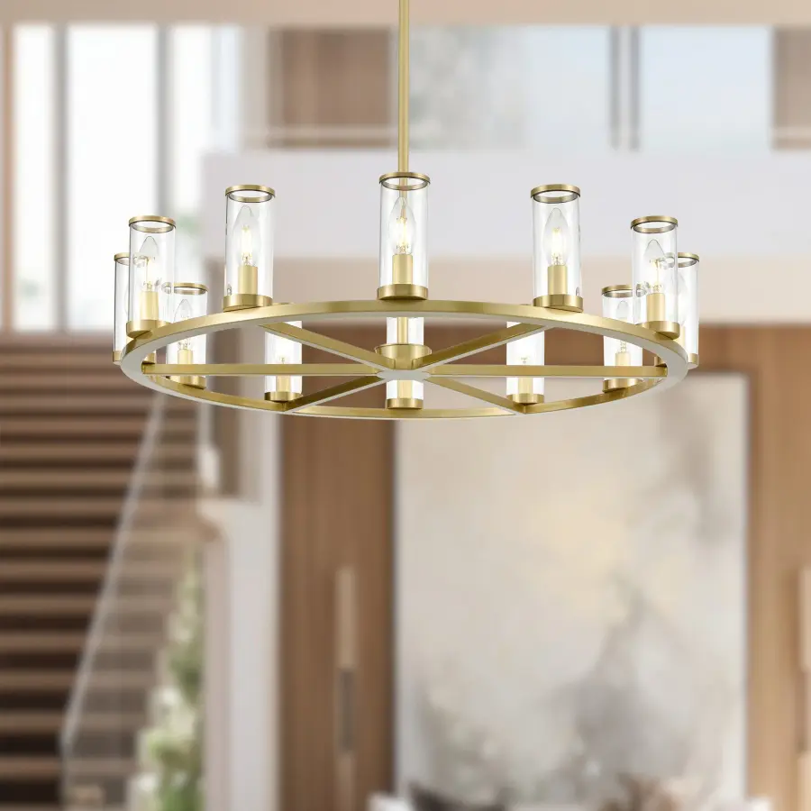 Revolve 33-Inch Chandelier in Natural Brass with Clear Glass - Image 5