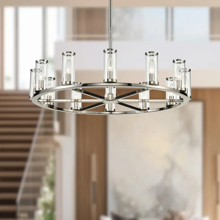 Revolve 33-Inch Chandelier in Natural Brass with Clear Glass - Image 6