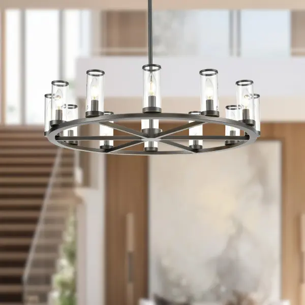 Revolve 33-Inch Chandelier in Natural Brass with Clear Glass - Image 7