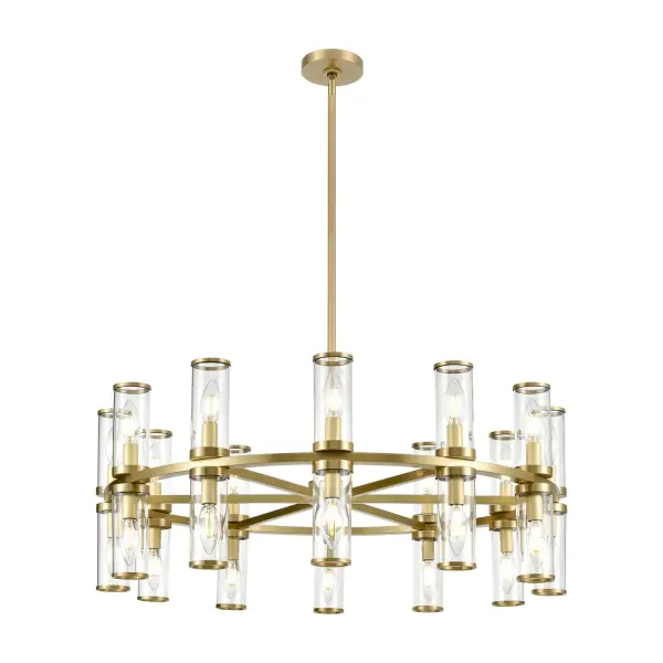 Revolve 33-Inch Chandelier in Natural Brass with Clear Glass - Image 1