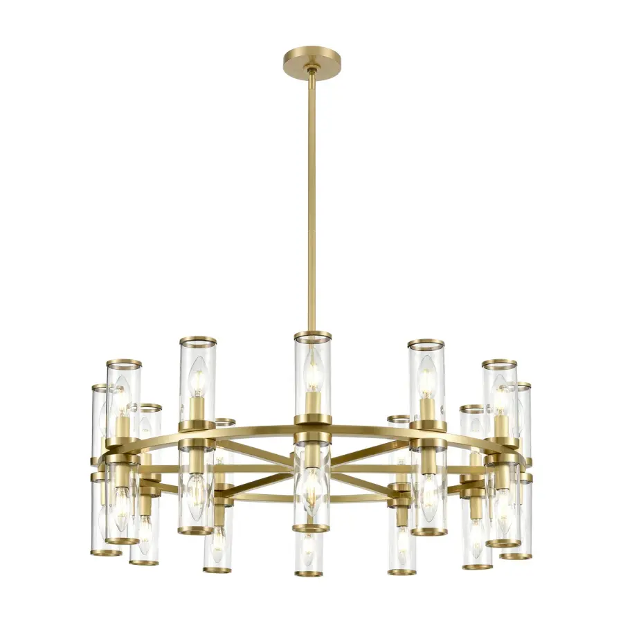 Revolve 33-Inch Chandelier in Natural Brass with Clear Glass - Image 1