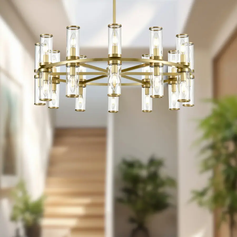 Revolve 33-Inch Chandelier in Natural Brass with Clear Glass - Image 4
