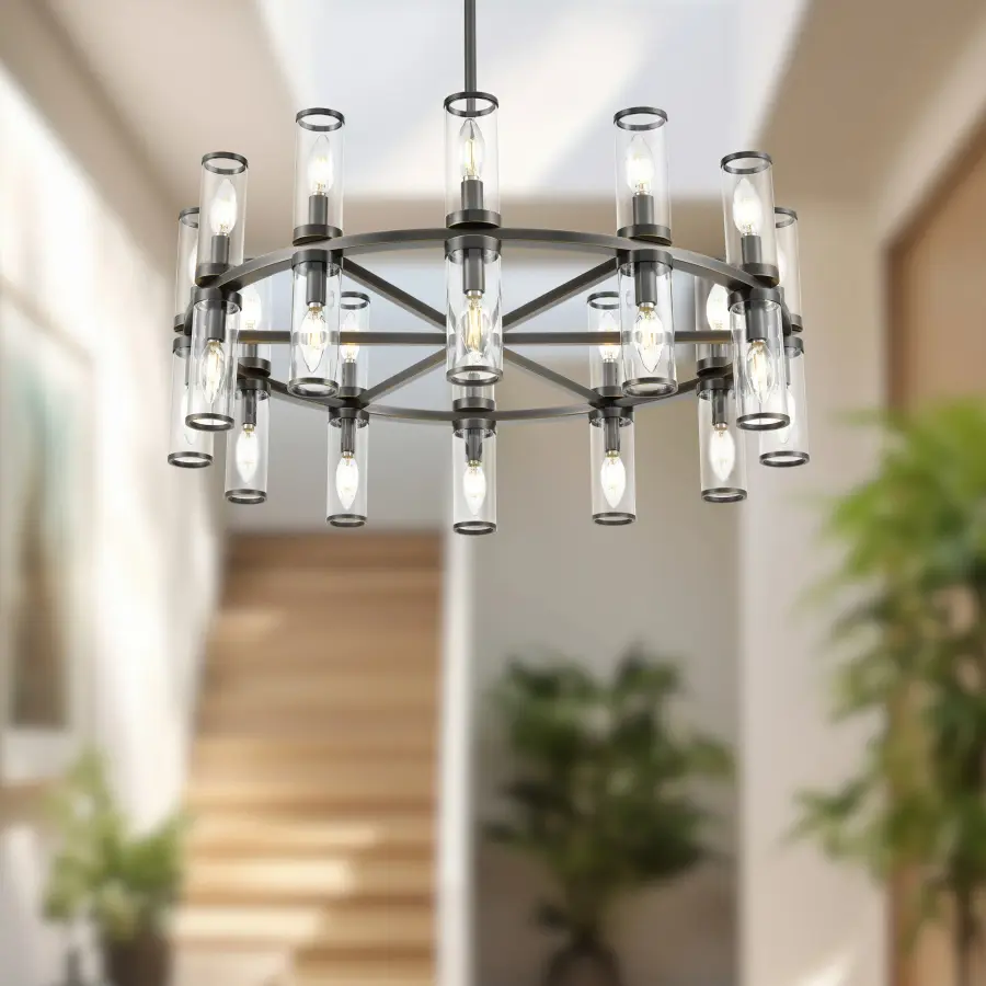 Revolve 33-Inch Chandelier in Natural Brass with Clear Glass - Image 6
