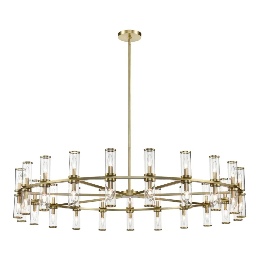 Revolve 61-Inch Chandelier in Natural Brass with Clear Glass - Image 1