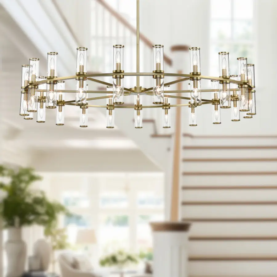 Revolve 61-Inch Chandelier in Natural Brass with Clear Glass - Image 3