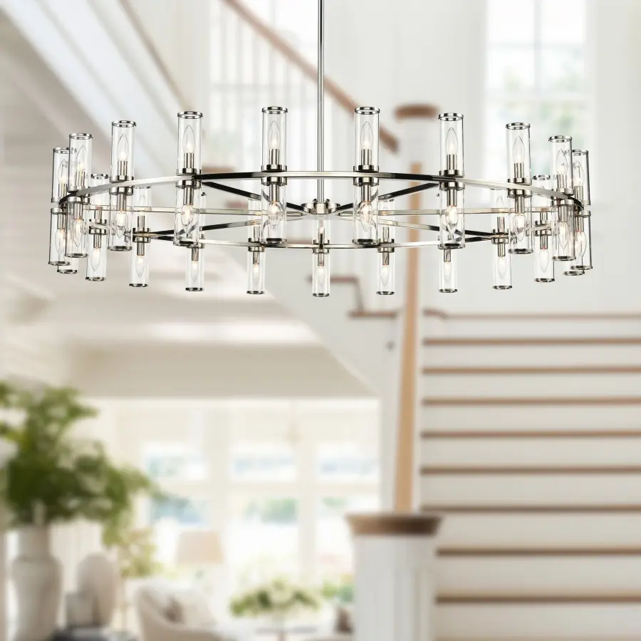Revolve 61-Inch Chandelier in Natural Brass with Clear Glass - Image 4