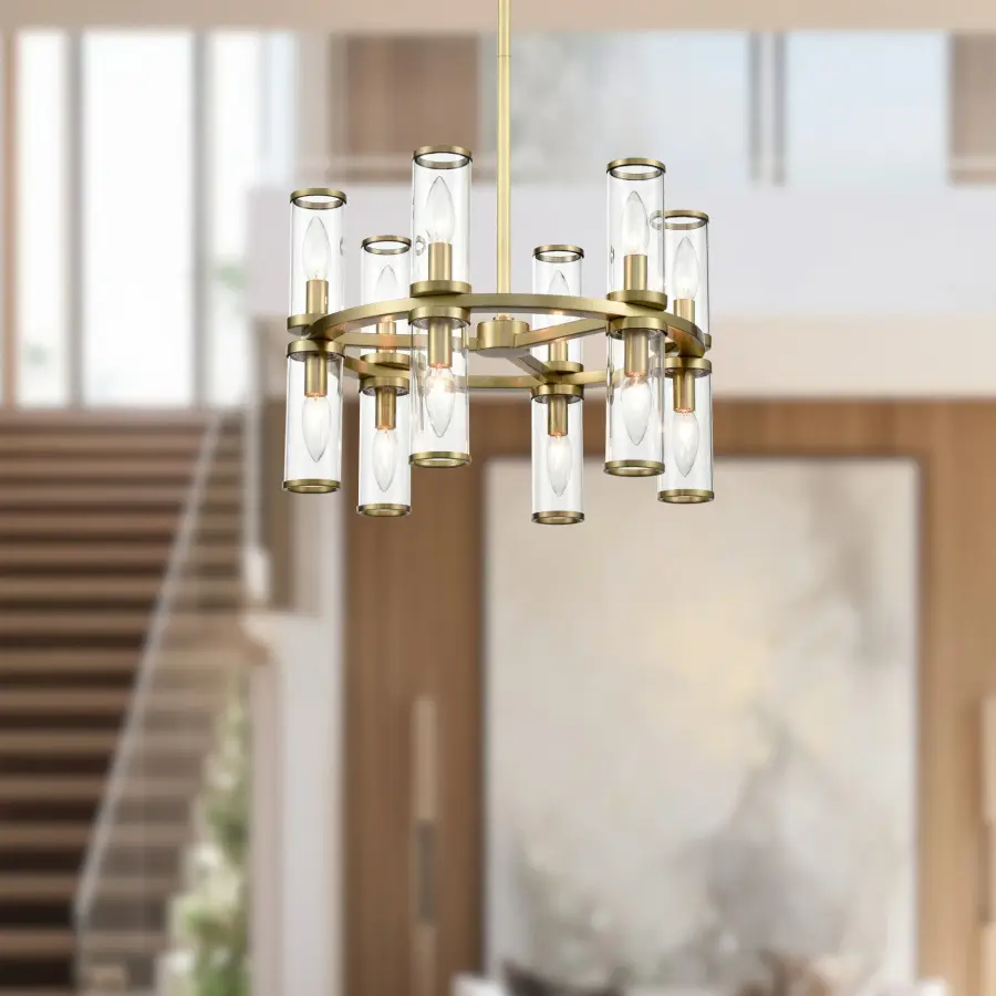 Revolve 19-Inch Chandelier in Natural Brass with Clear Glass - Image 3