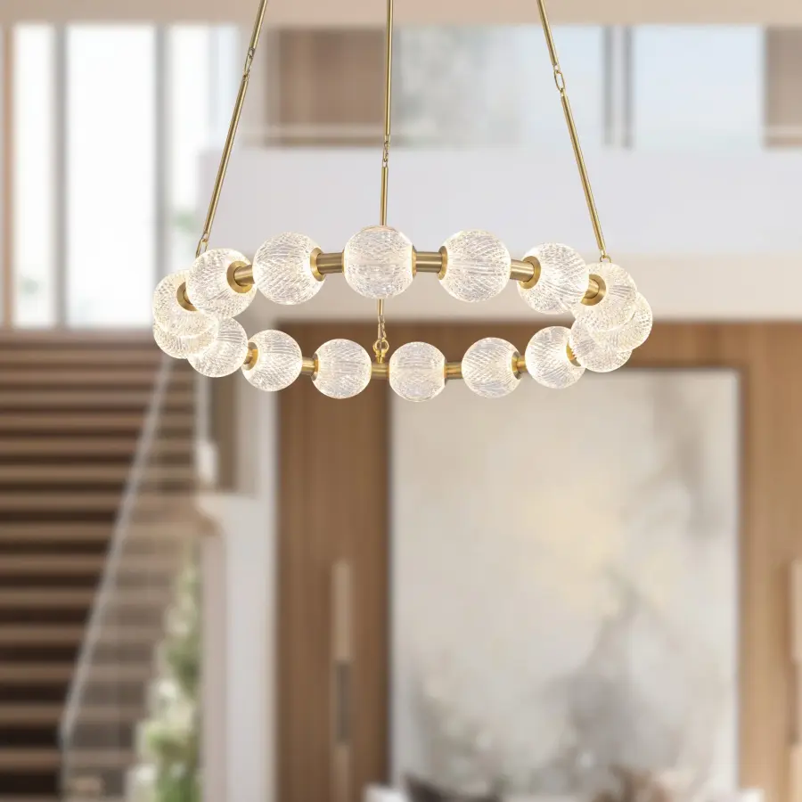 Luxurious Beaded Glass Chandelier with Warm LED Illumination - Image 3