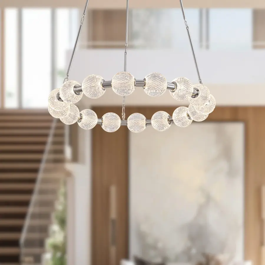 Luxurious Beaded Glass Chandelier with Warm LED Illumination - Image 4