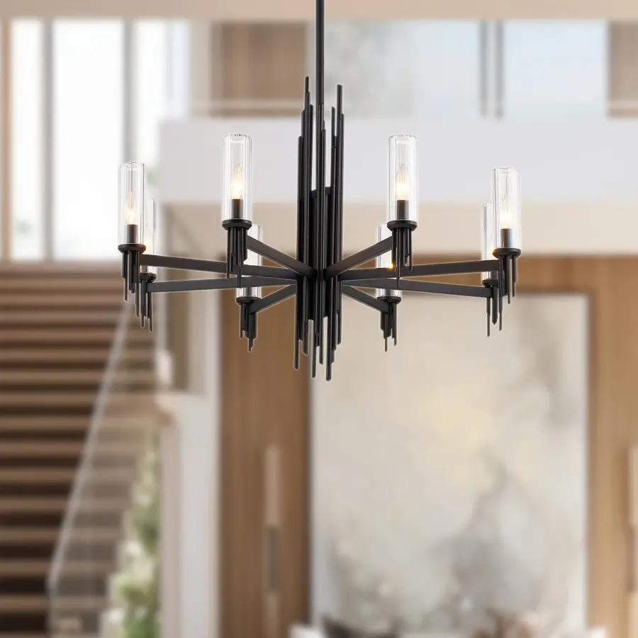 Torres 36-Inch Chandelier with Ribbed Crystal Shades - Image 2
