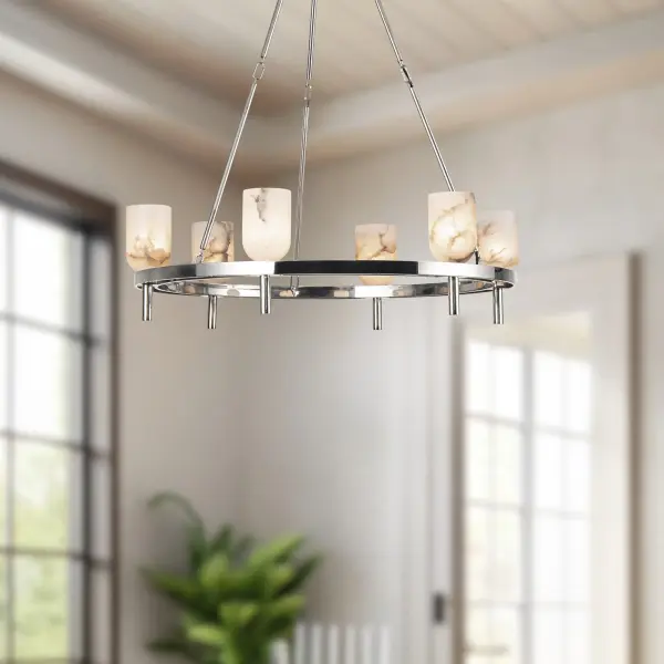 Lucian 32-Inch Chandelier in Polished Nickel with Alabaster - Image 2