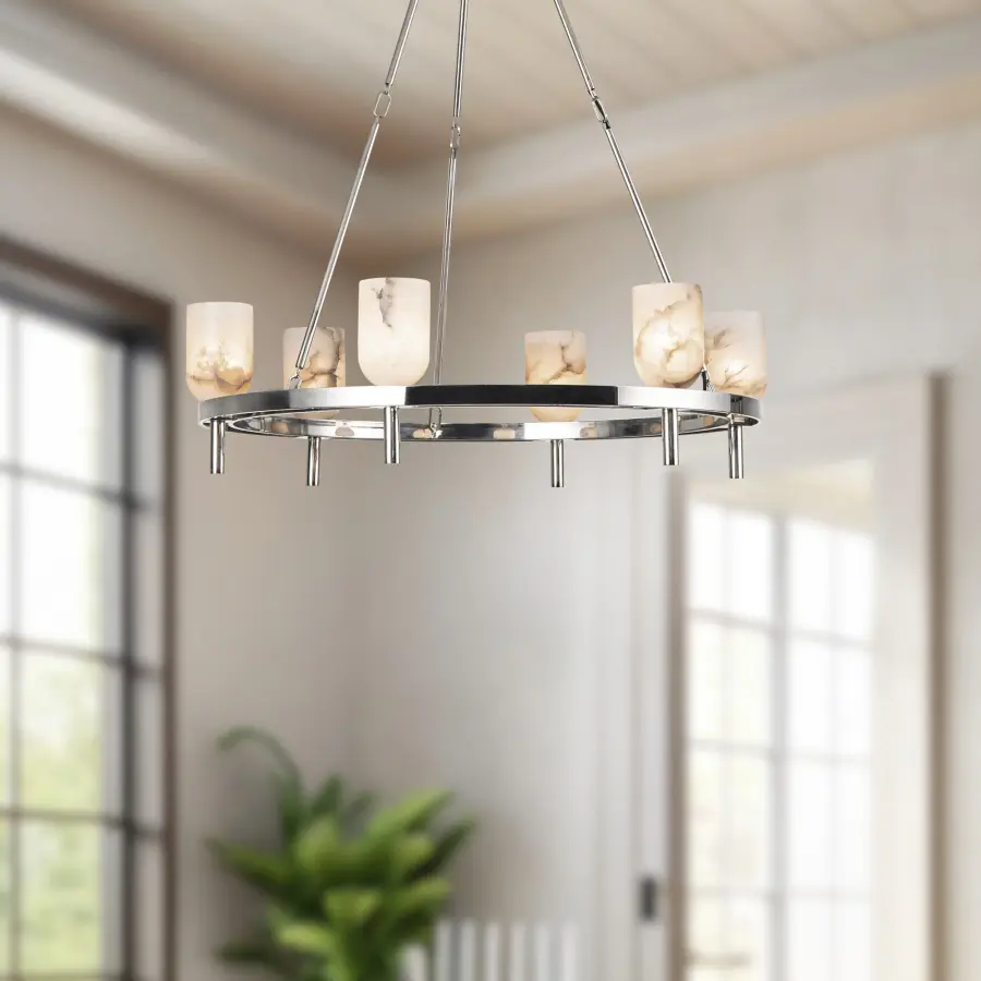 Lucian 32-Inch Chandelier in Polished Nickel with Alabaster - Image 2