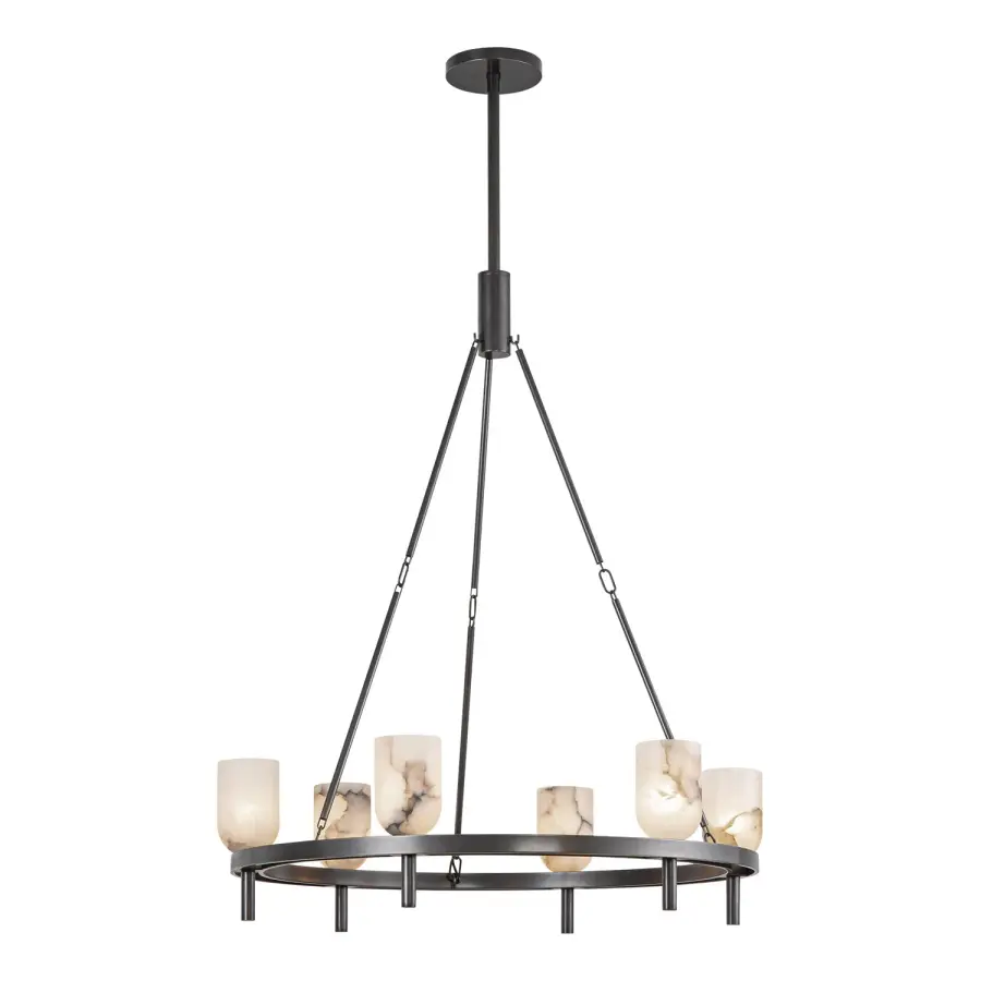 Lucian 32-Inch Chandelier in Polished Nickel with Alabaster - Image 11