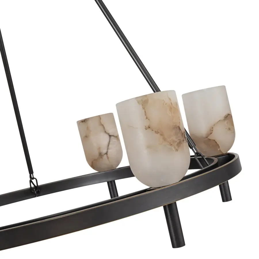 Lucian 32-Inch Chandelier in Polished Nickel with Alabaster - Image 12