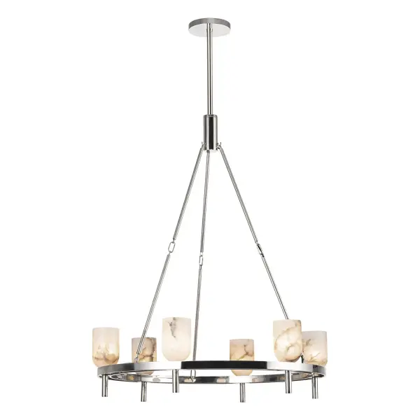 Lucian 32-Inch Chandelier in Polished Nickel with Alabaster - Image 15