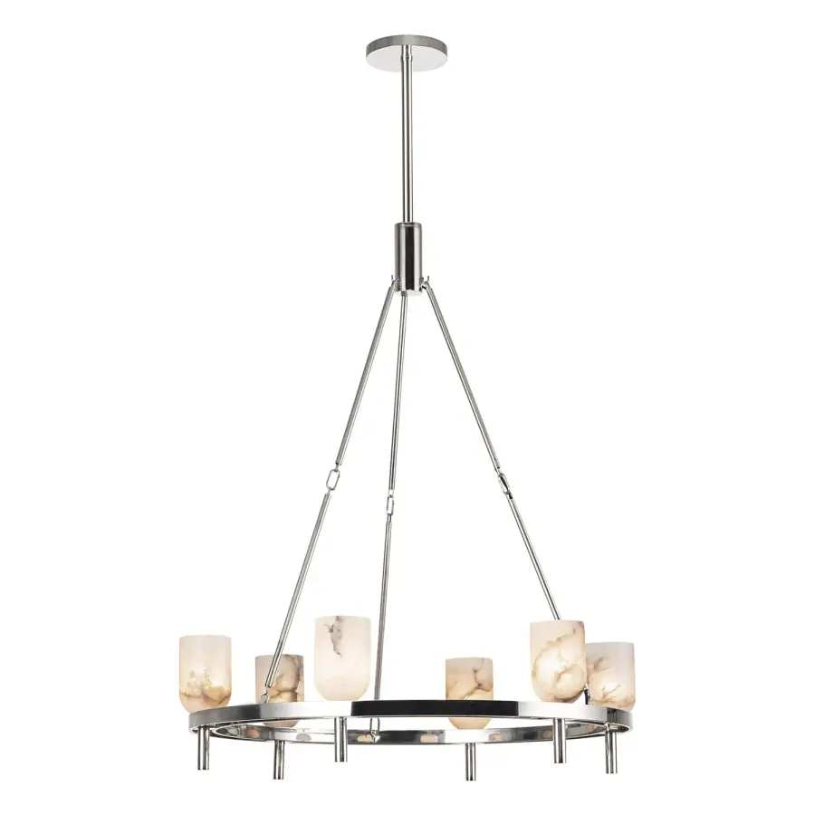 Lucian 32-Inch Chandelier in Polished Nickel with Alabaster - Image 15