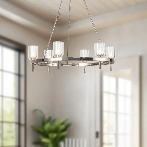 Lucian 32-Inch Chandelier in Polished Nickel with Alabaster - Image 3