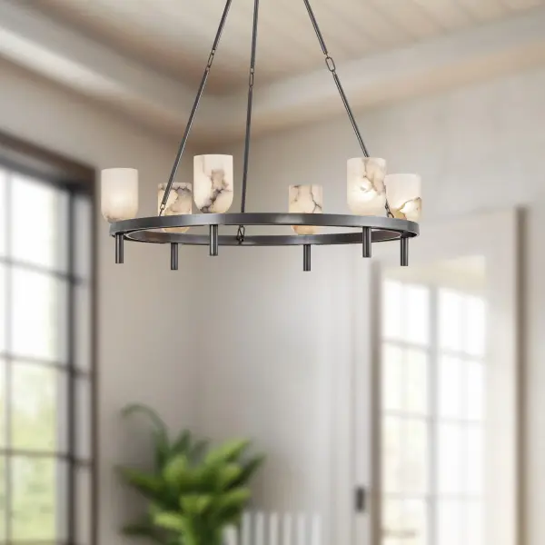Lucian 32-Inch Chandelier in Polished Nickel with Alabaster - Image 4