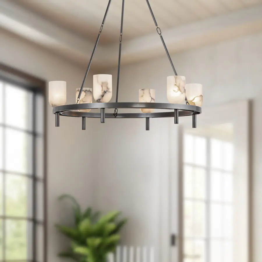 Lucian 32-Inch Chandelier in Polished Nickel with Alabaster - Image 4