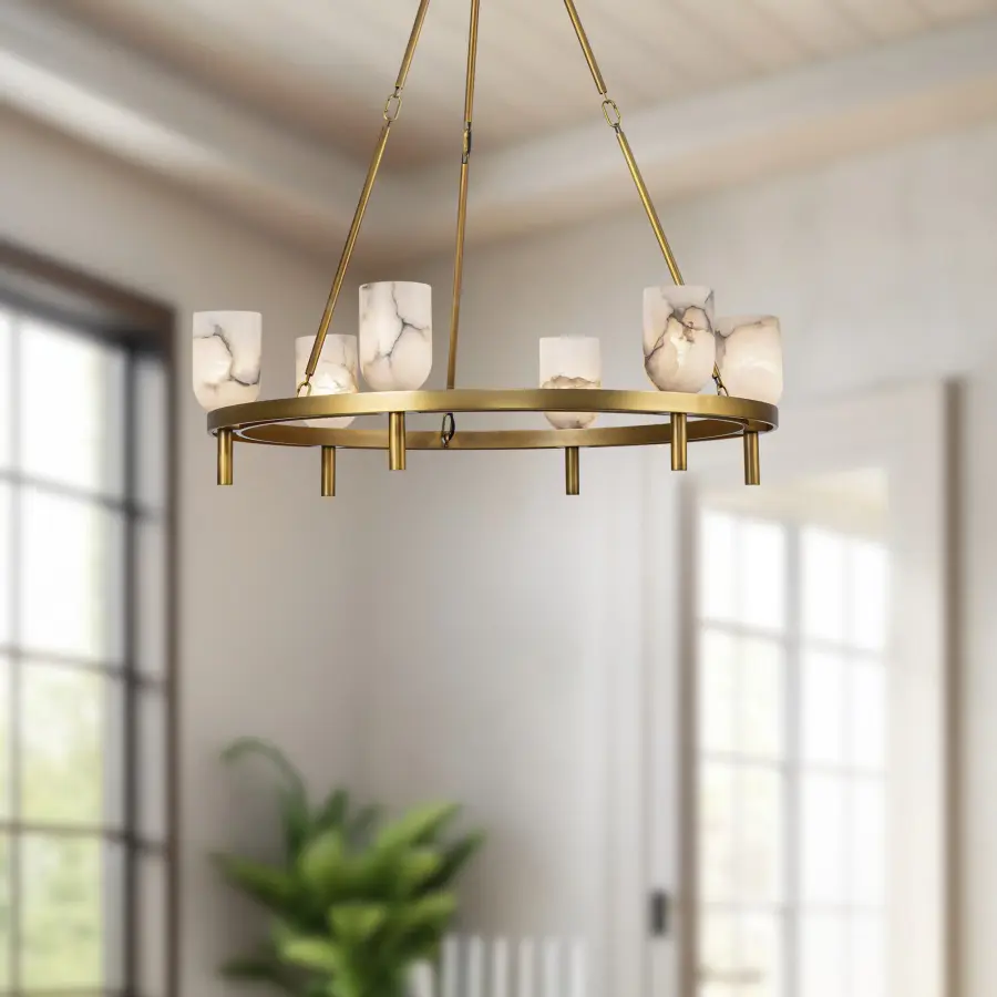 Lucian 32-Inch Chandelier in Polished Nickel with Alabaster - Image 6