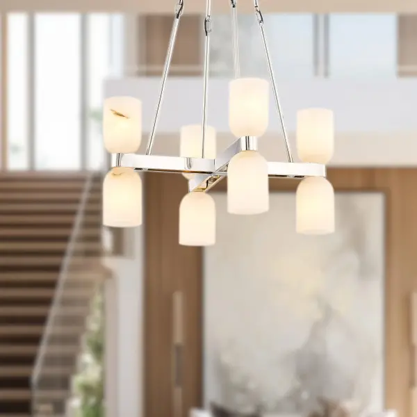 Lucian 22-Inch Chandelier in Polished Nickel with Alabaster - Image 4