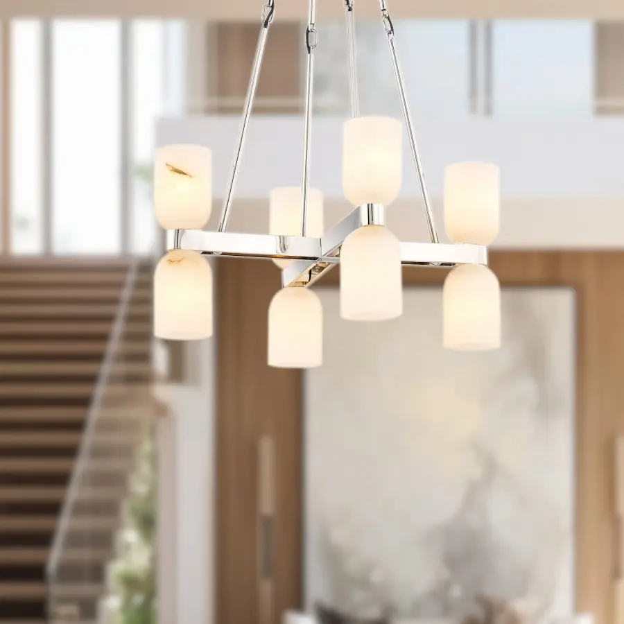 Lucian 22-Inch Chandelier in Polished Nickel with Alabaster - Image 4